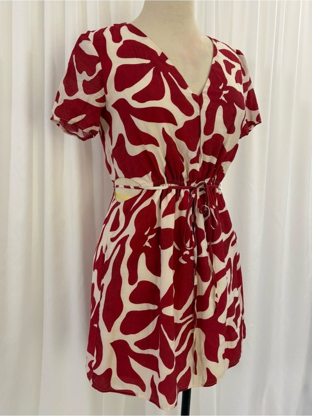 Mango Red and White Short Sleeve Mini Dress - Picture 2 of 8